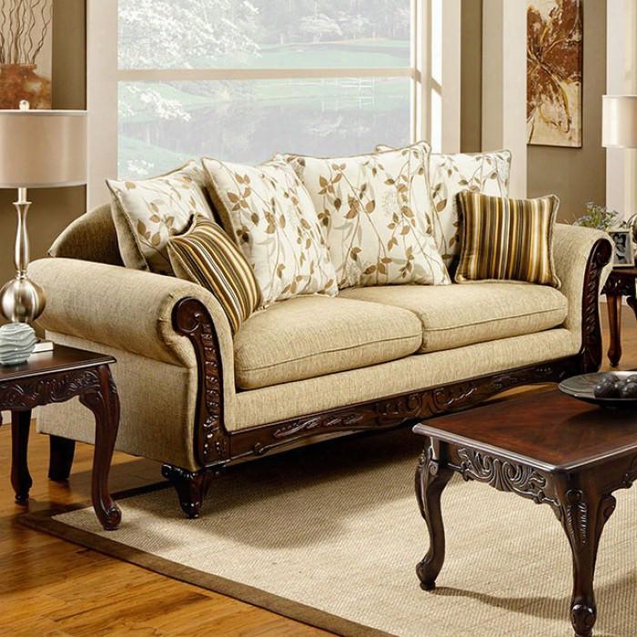 Doncaster Collection Sm7435-sf 09" Sofa In The Opinion Of Rolled Arms Intricate Wood Trim And Pillow Backs In Tan