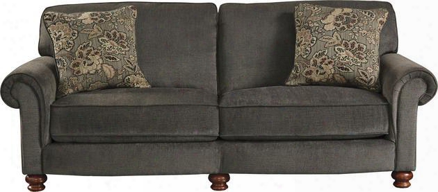 Downing Collection 4384-03 2906-88/2908-46 92" Sofa With Rolled Arms Turned Bun Feet And Reversible Seat Cushions In