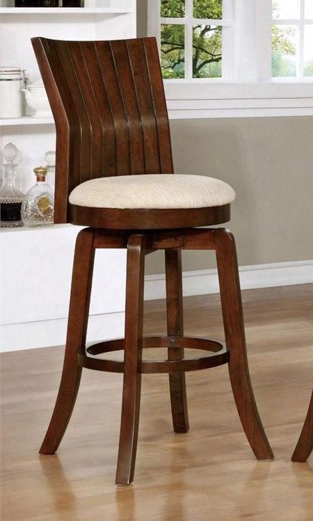 Edgeland Cm-br6844-29 29" Swivel  Bar Stool With Plank Design Padded Fabric Seat And Angled Backrest In Brown Cherry