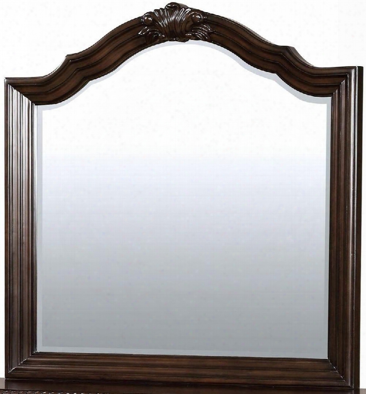 Edinburgh Collection Cm7671m 41" X45" Mirror With Beveled Edges Decorative Carvings And Solid Wood And Wood Veneers Frame Construction In Brown Cherry