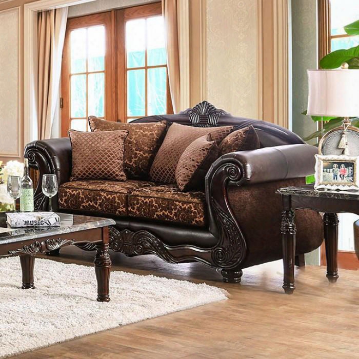 Elpis Collection Sm6404-lv 74" Love Seat With Chenille Fabric Intricate Wood Trim Rolled Arms And Bun Feet In