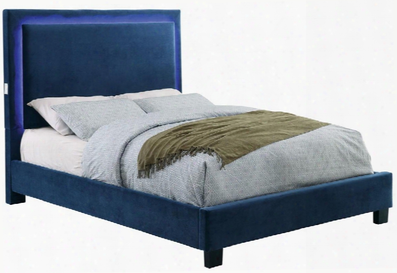 Erglow I Collection Cm7695nv-t-bed Twin Size Bed With Led Light Trim On Headboard Touch Switch Slat Kit Included And Padded Flannelette Frame In Navy