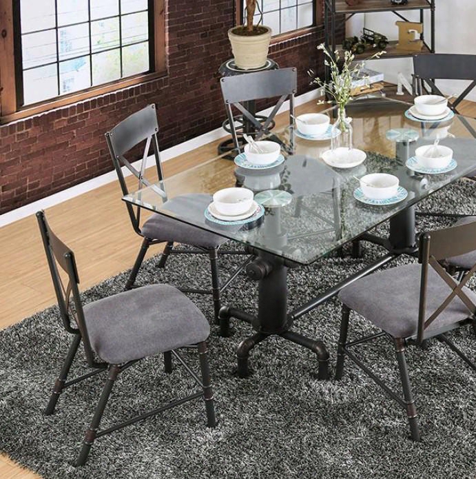 Flaherty I Collection Cm3366t-table 64" Dining Table With 12mm Beveled Tempered Glass And Water Pipe Design Base In Antique