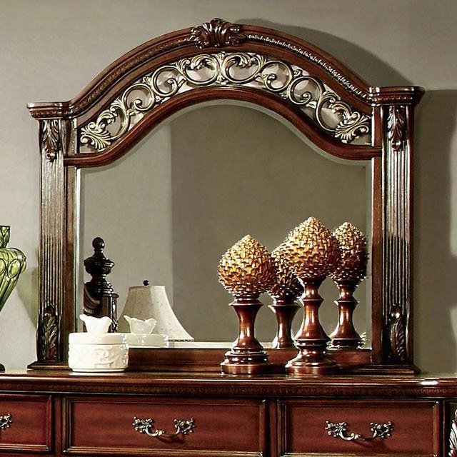 Flandreau Colllectionn Cm7587m 45" X 41" Mirror With Beveled Edges Decorative Carvings And Solid Wood And Wood Veneers Frame Construction In Brown Cherry
