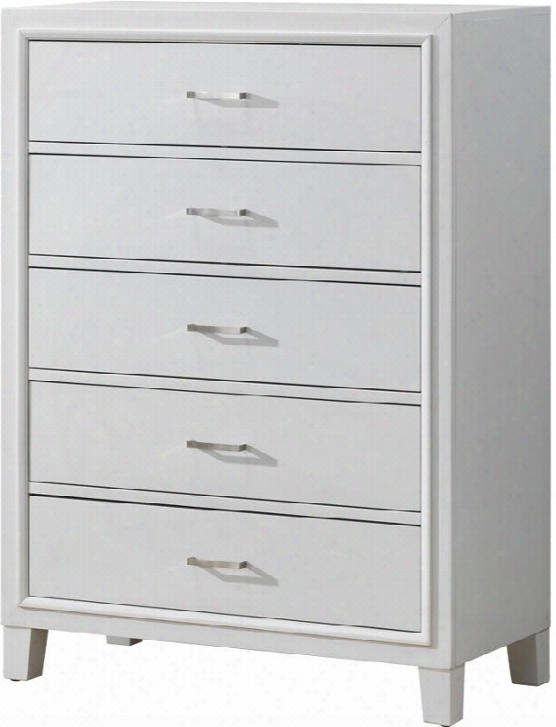 G1275-ch 47" Tall Chest With 5 Drawers Metal Hardware Tapered Legs Dove Tailed Drawers And Painted Wood Veneers In White