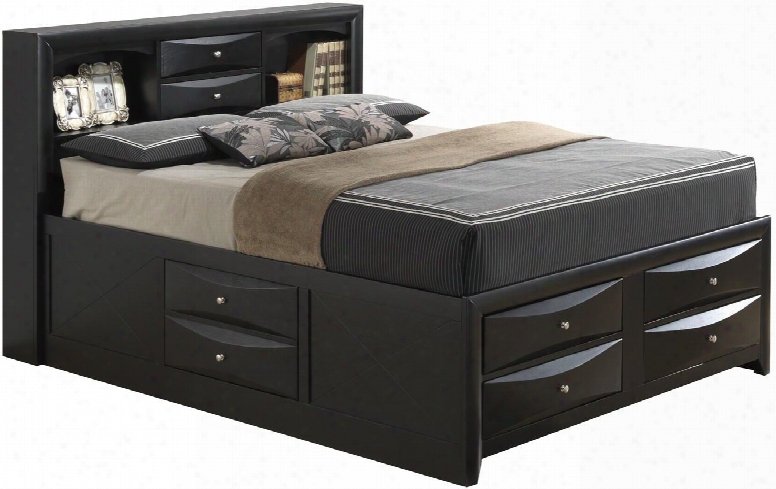 G1500i-qsb4 Queen Siez Bookcase Storage Bed With 8 Drawers Metalh Ardware Dovetailed Drawers Beveled Drawer Fronts And Wood Veneers Construction In Black