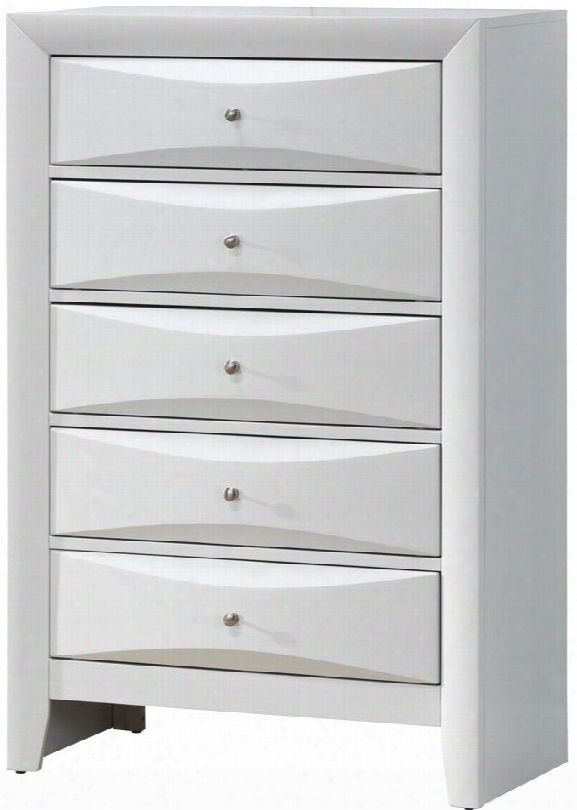 G1570-ch 32" Chest With 5 Drawers Silver Metal Hardware Beveled Drawer Fronts And Wood Veneer Construction In White