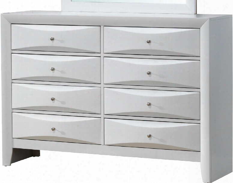 G1570-d 59" Dresser With 8 Drawers Silver Metal Hardware Beveled Dra Wer Fronts And Wood Veneer Construction In White