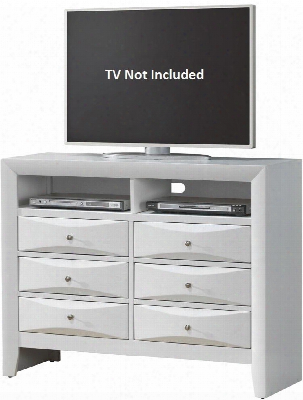 G1570-tv2 47" Media Chest With 6 Drawers 2 Open Compartmentss Hole For Wires Silver Metal Hardware Beveled Drawer Fronts And Wood Veneer Constrction In