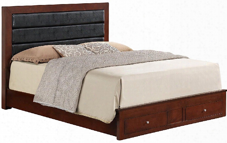 G2400c-qsb Queen Size Panel Bed With 2 Dovetailed Drawers Metal Knobs And Wood Veneers Construction In Cherry