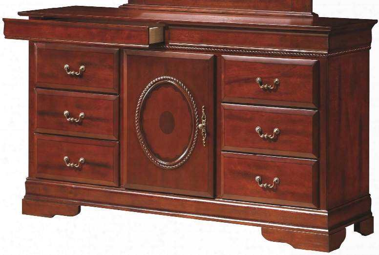 G2600-d 60" Dresser With 8 Dovetailed Drawers 1 Door Metal Hardware And Wood Veneers Construction In Cherry