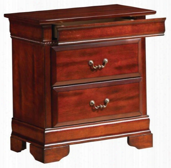 G2600-n 27" Nightstand With 3 Dovetailed Drawers Metal Hardware And Wood Veneers Construction In Cherry