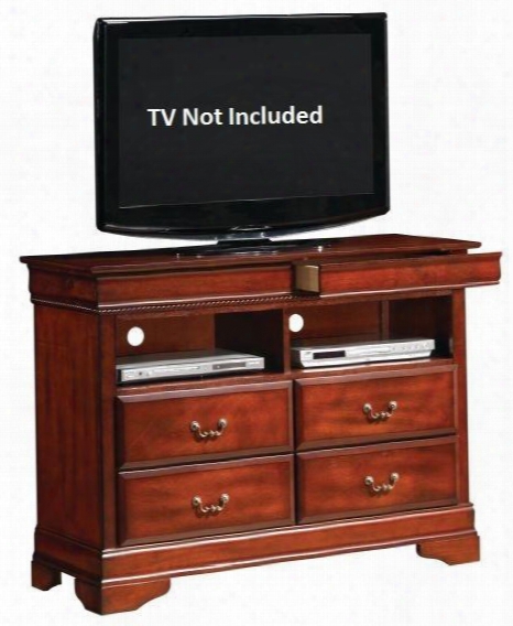 G2600-tv 47" Media Chest With 6 Dovetailed Drawers 2 Open Compartments Metal Hardware And Wood Veneers Construction In Cherry