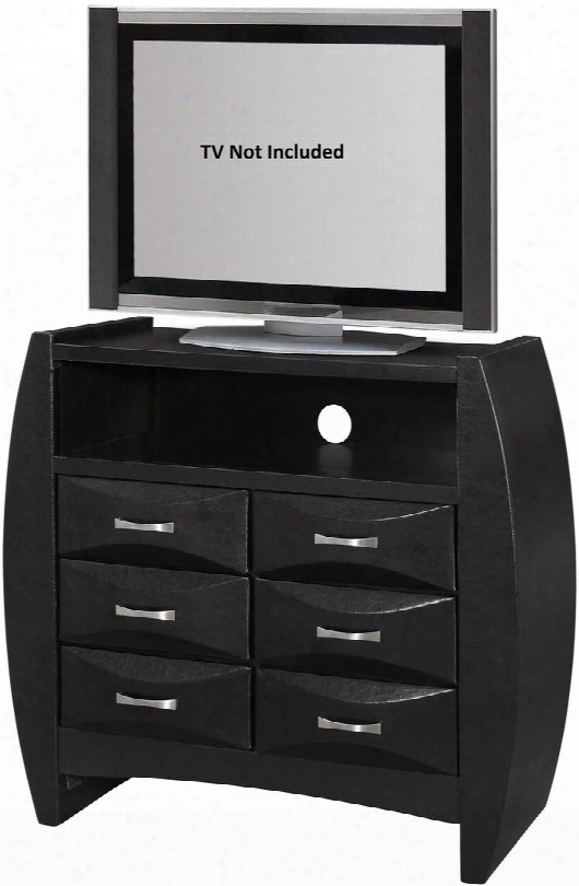 G2900-tv 46" Media Chest With 6 Drawers Open Compartment Beveled Drawer Fronts Hole For Wires And Wood Construction In Black