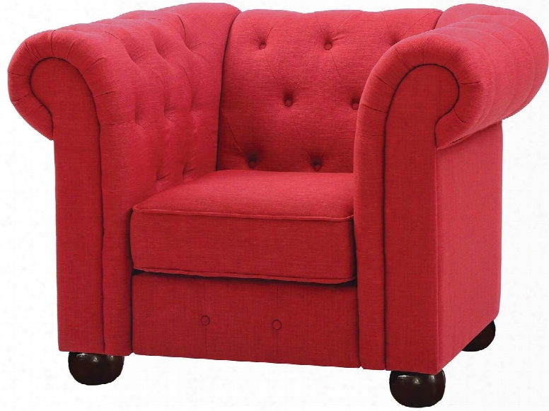 G521-c 48" Armchair With Dacron Wrapped Cushions Removable Rolled Arms Bun Feet Fabric Upholstery Tufted Back And Front Rail In Red