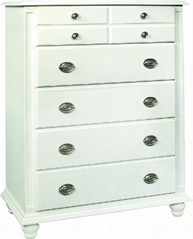 G5975-ch 37" Chest With 5 Dovetailed Drawers Turned Legs Molding Detail Metal Hardware And Wood Veneer Construction In White