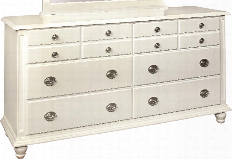 G5975-d 65" Dresser With 6 Dovetailed Drawers Turned Legs Molding Detail Metal Hardware And Wood Veneer Construction In White
