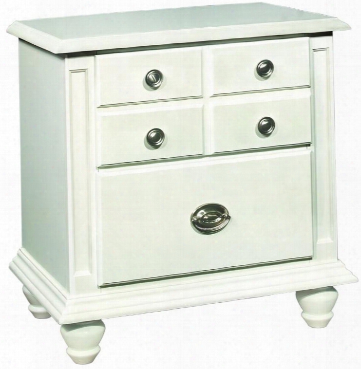 G5975-n 24" Nightstand With 2 Dovetailed Drawers Turned Legs Molding Detail Metal Hardware And Wood Veneer Construction In White