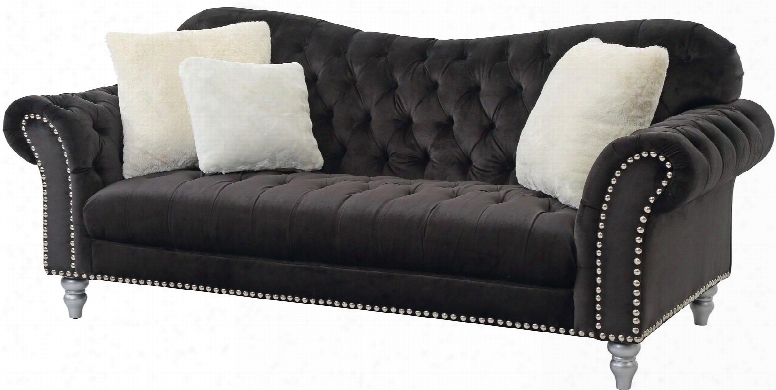 G709-s 89" Sofa With Painted Legs Match Nailheads Nail Head Trim Rolled Arms Button Tufting Details Turned Legs And Velvet Upholstery In Black