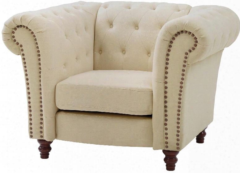 G758-c 44" Armchair With Tufted Inside Rolled Arms Nailheads Pocketed Coil Seating And Twill Fabric Upholstery In Light Beige