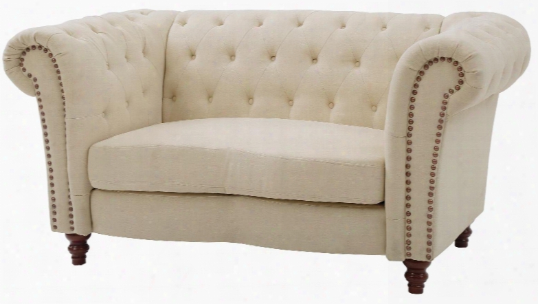 G758-l 69" Loveseat With Tufted Details Rolled Arms Nailheads Pocketed Coil Seating And Twill Fabric Upholstery In Light Beige