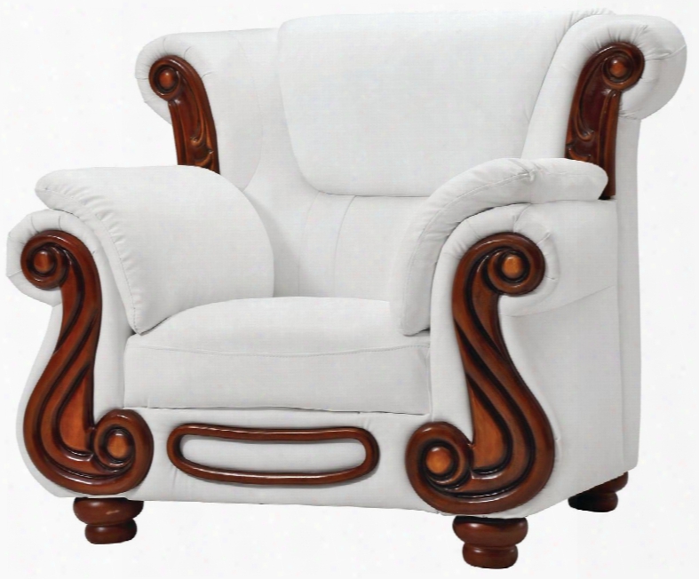 G827-c 44" Armchair With Wood Trim Removable Back Turned Bun Feet Split Back Cushion Rolled Arms And Hi-grade Faux Leather Upholstery In White