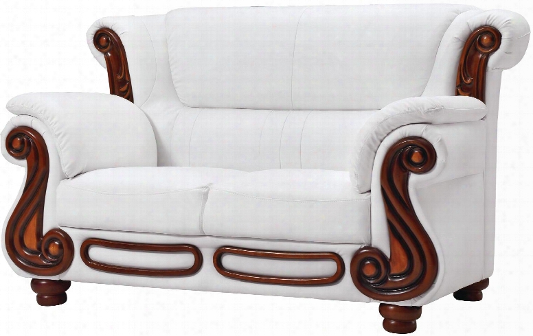 G827-l 63" Loveseat With Wood Trim Removable Back Turned Bun Feet Split Back Cushion Rolled Arms And Hi-grade Faux Leather Upholstery In White