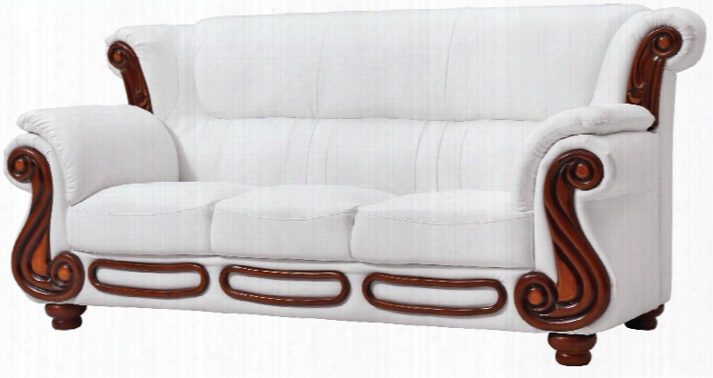 G827-s 82" Sofa With Wood Trim Removable Back Turned  Bun Feet Split Back Cushion Rolled Arms And Hi-grade Faux Leather Upholstery In White