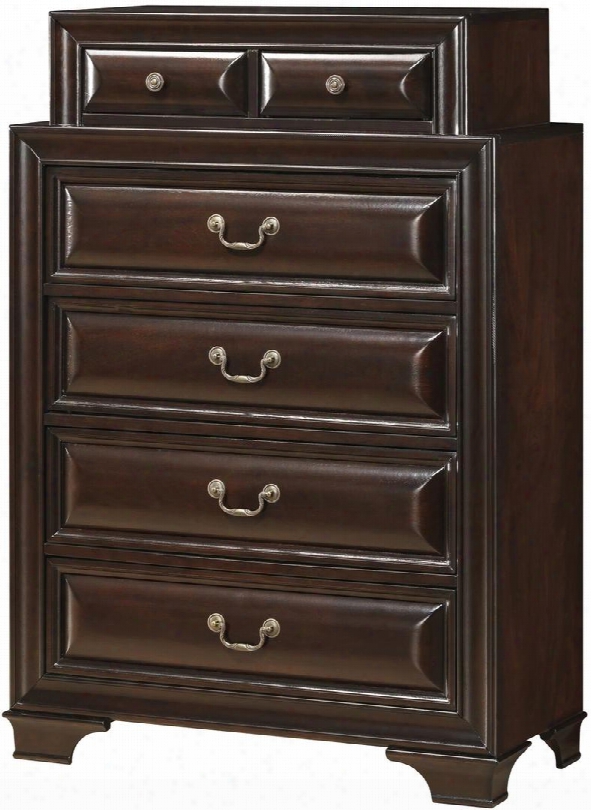 G8875-ch 52" Tall Chest With 6 Drawers Bracket Feet Silver Metal Hardware Dovetailed Drawer Solid Wood Construction And Veneer Surfaces In Cappuccino