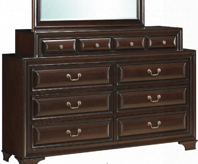 G8875-d 67" Dresser With 10 Drawers Bracket Feet Silver Metal Hardware Dovetailed Drawer Solid Wood Construction And Veneer Surfaces In Cappuccino