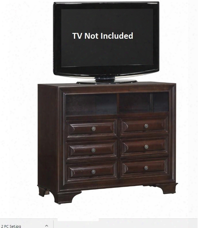 G8875-tv 42" Media Chest With 6 Drawers Bracket Feet Silver Metal Hardware Dovetailed Drawer Solid Wood Construction And Veneer Surfaces In Cappuccino