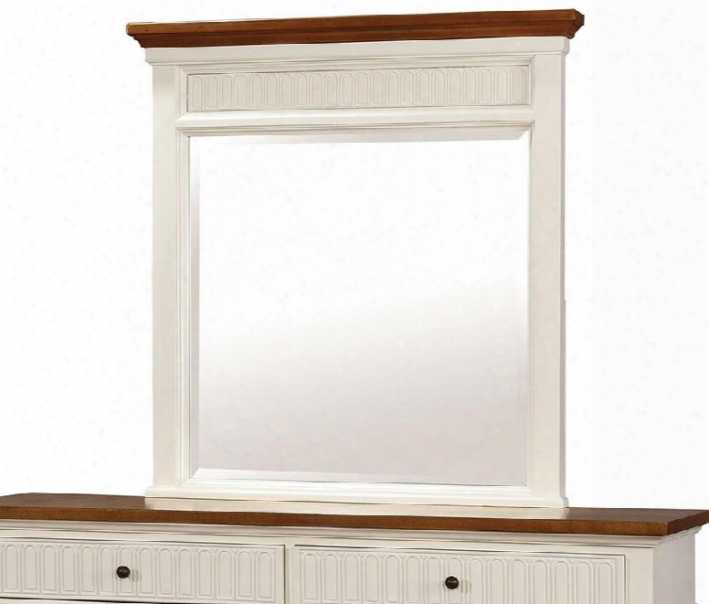 Galesburg Collection Cm7040m 39" X 44" Mirror With Beveled Edges Cottage-inspired Design And Solid Wood And Wood Veneers Frame Construction In White And Oak