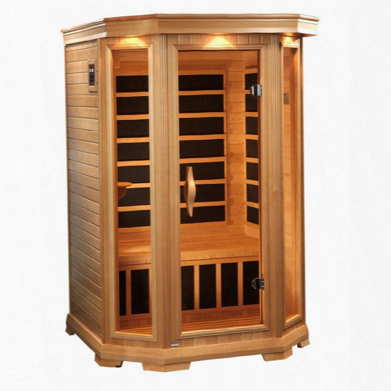 Gdi-6272-01 77" Low Emf Far Infrared Sauna With 2 Person Capacity 6 Carbon Heating Elements Bronze Tinted Glass Chromotherapy Lighting And Radio With Cd And