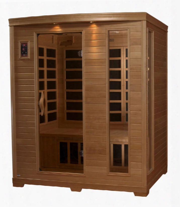 Gdi-6444-01 77" Low Emf Far Infrared Sauna With 3 Person Capacity 9 Carbon Heating Elements Tempered Glass Door Chromotherapy Lighting And Radio With Cd And