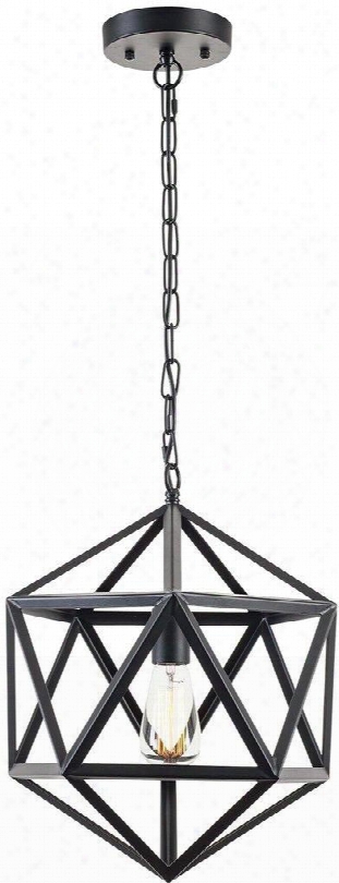 Geodesic Collection Ls-c110 15.5" Pendant Lamp With Caged Frame Shade Led Light Compatible Triangular Liberal Sides And  Iron Construction In Black