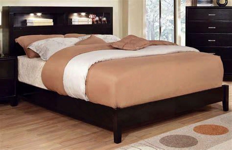 Gerico I Collection Cm7290ex-q-bed Queen Size Platform Bed With Bookcase Lighting Headboard Solid Wood And Wood Veneer Construction In Espresso