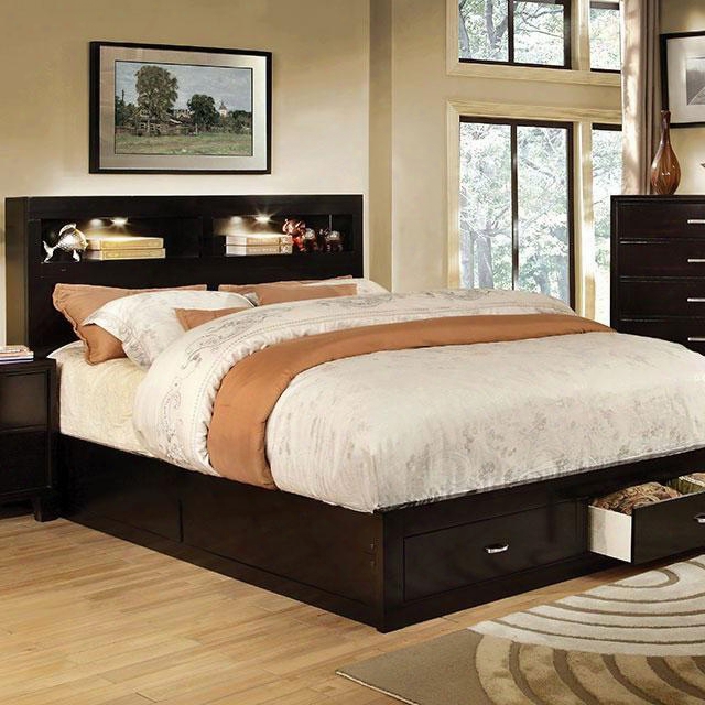 Gerico Ii Collection Cm7291ex-q-bed Queen Size Platform Bed With Storage D Rawers Bookcase Lighting Headboard Solid Wood And Wood Veneer Construtcion In