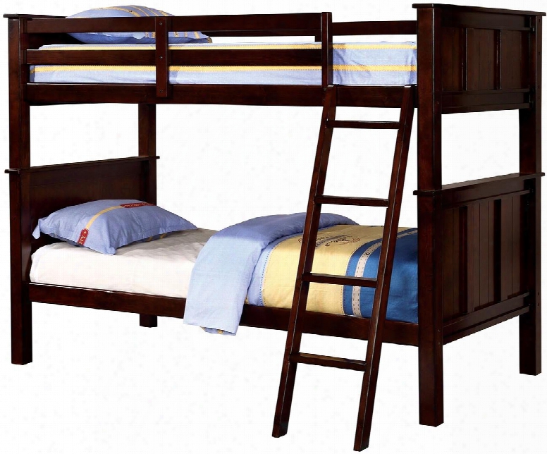 Gracie Collection Cm-bk930tt-bed Twin Over Twin Size Bunk Bed With Angled Ladder Slat Kit Included Solid Wood And Wood Veneer Construction In Dark Walnt