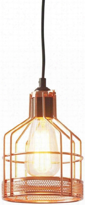 Halloway Collection Ls-c136 6" X 8" Pendant Lamp With Red Suspension Cord Iron Shade Led Light Compatible And Iron Construction In Copper