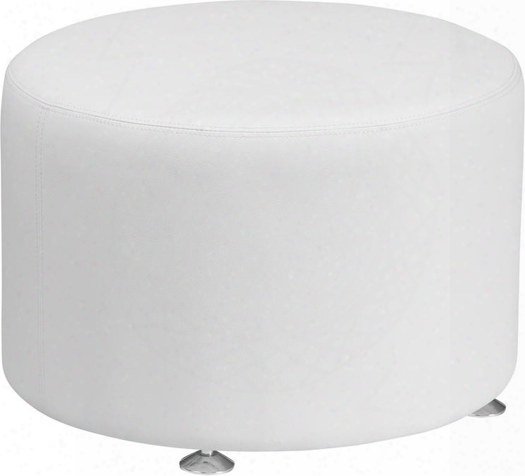 Hercules Alon Accumulation Zb-803-rd-24-wh-gg 24" Ottoman With Foam Filled Cushion Floor Glides Round Shape Line Stitching And Leathersoft Upholstery In White