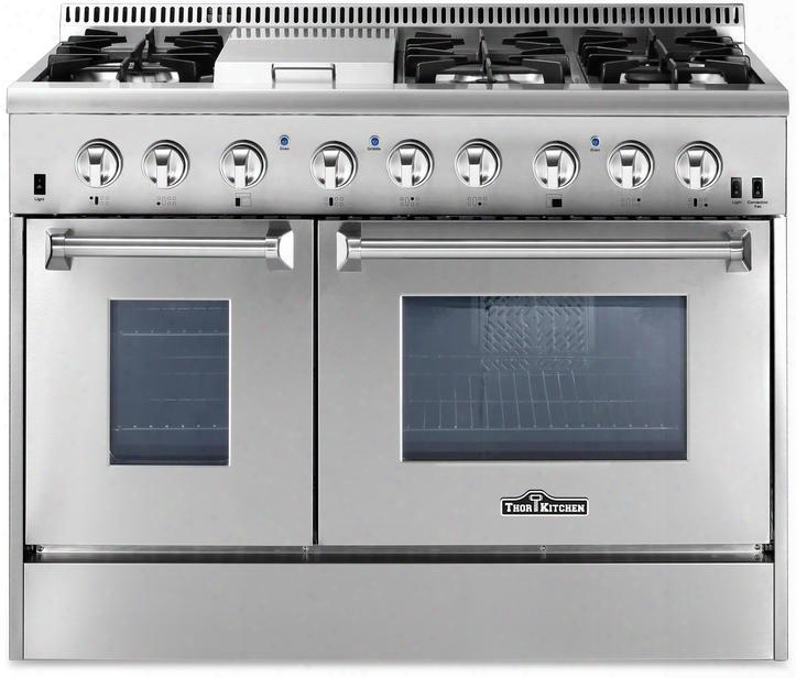 Hrd4803u 48" Dual Fuel Range With 6 Sealed Burners And A Griddle Double Ovens With 6.7 Cu. Ft. Total Capacity In Stainless