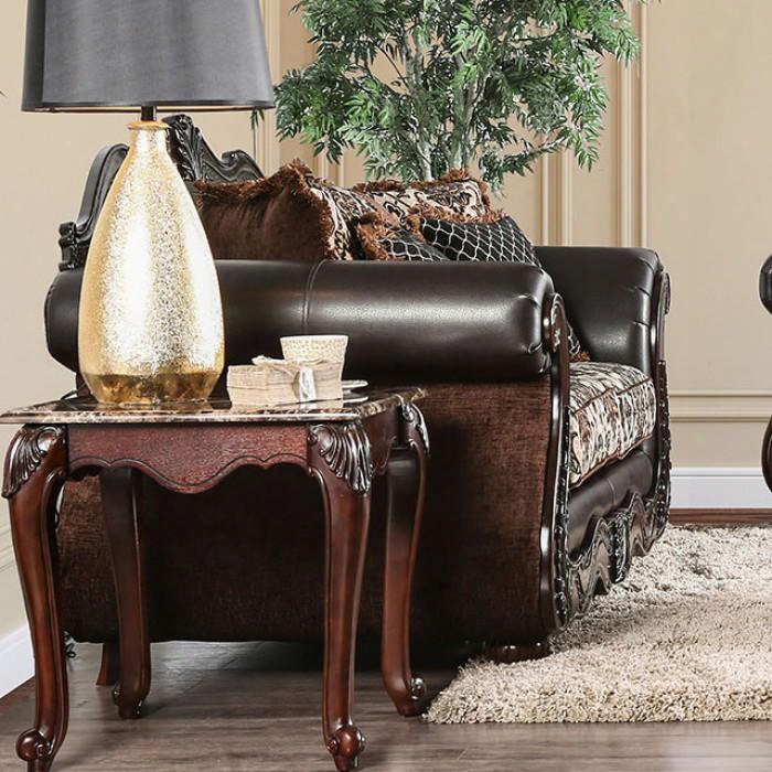 Jamael Collection Sm6405-lv  72" Love Seat With Intricate Wood Trim Rolled Arms And Bun Feet In
