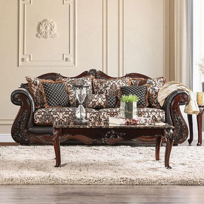 Jamael Collection Sm6405-sf 94" Sofa With Intricate Wood Trim Rolled Arms And Bun Feet In