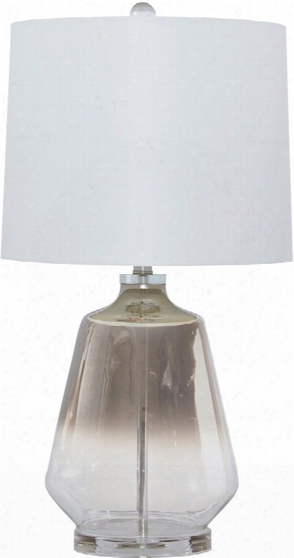 Jaslyn Collection L430414 Table Lamp With Translucent Glass Base Modified Drum Shade 3-way Switch Type A Bulb And Acrylic Material In Silver
