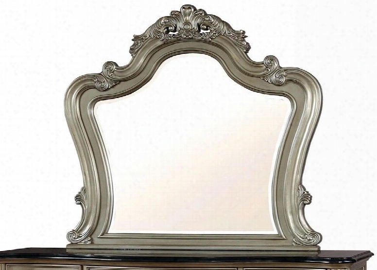 Johara Collection Cm7090m 46" X 46" Mirror With Beveled Edges Floral Carved Detail Solid Wood And Wood Veneers Frame Construction In Gold