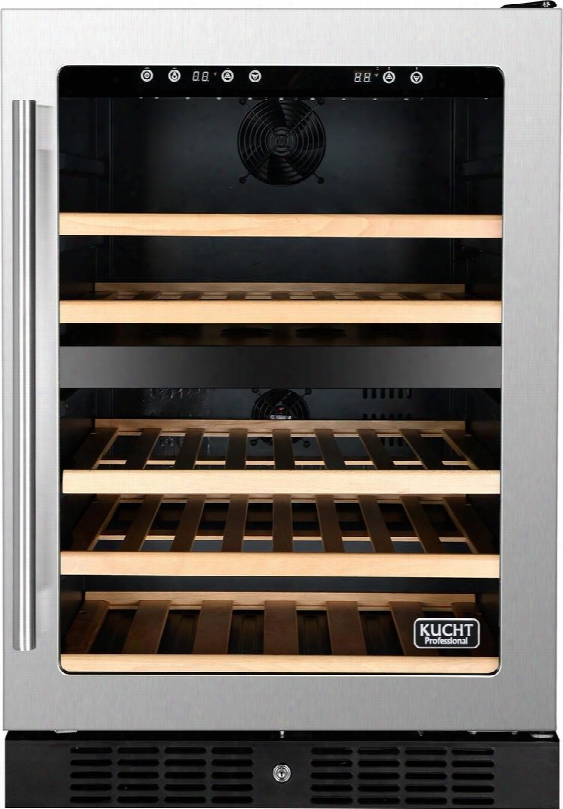 K148e12 24" Wine Cooler With 54 Bottle Capacity 5 Wooden Shelves Fan Cooling System Led Lighting Safety Lock And Automatic Defrost In Stainless