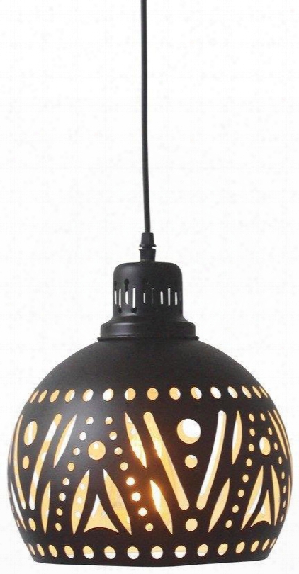 Katella Collection Ls-c156 10" X 10.5" Pendant Lamp With Black Cord Tribal Pattern Led Light Compatible And Iron Construction In Matte Black