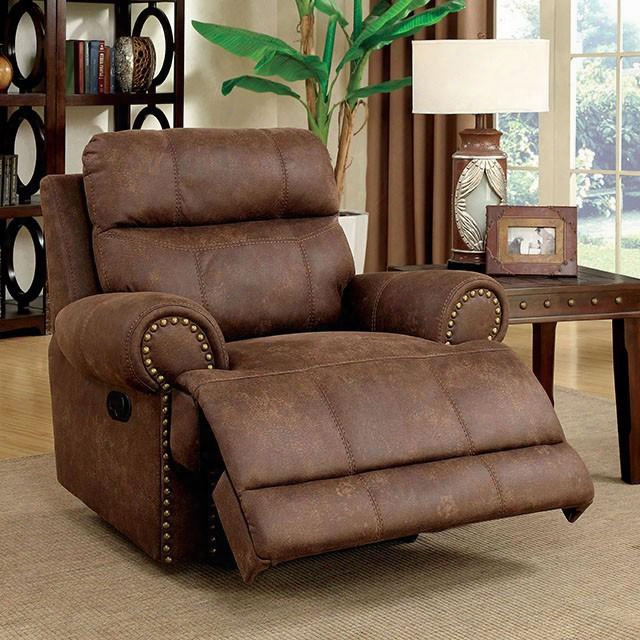 Kellie Collection Cm6281-ch 42" Glider Recliner With Rolled Arms Nailhead Trim Plush Cushions And Leatherette In