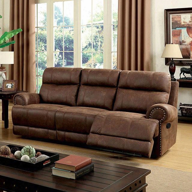 Kellie Collection Cm6281-sf 92" Reclining Sofa With 2 Reclners Rolled Arms Nailhead Trim Plush Cushions And Leatherette In