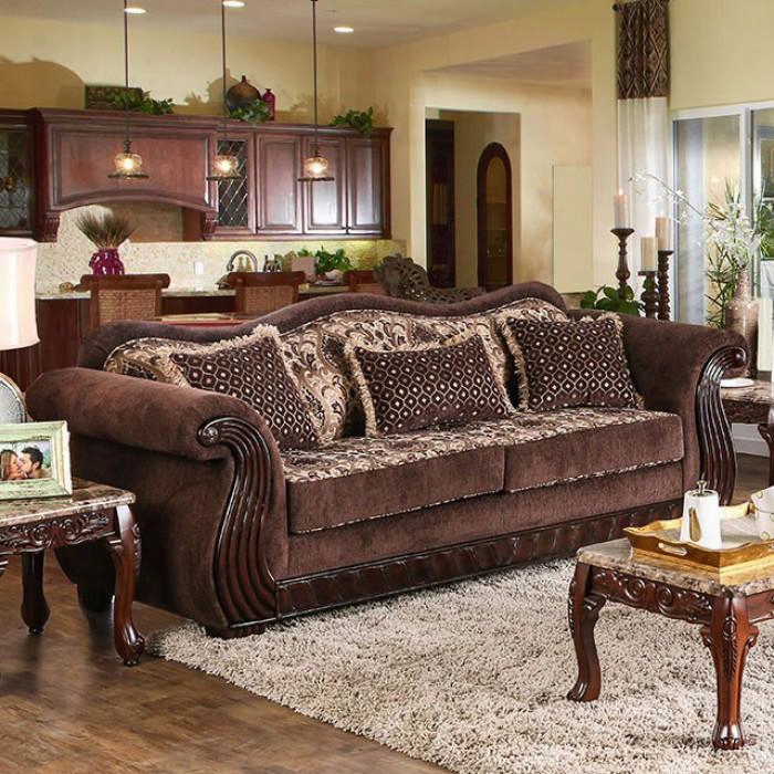 Kensett Collection Sm6210-sf 95" Sofa With Chenille Fabric Intricate Wood Trim And Rolled Arms In